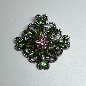 Elegant Green and Purple Floral Brooch